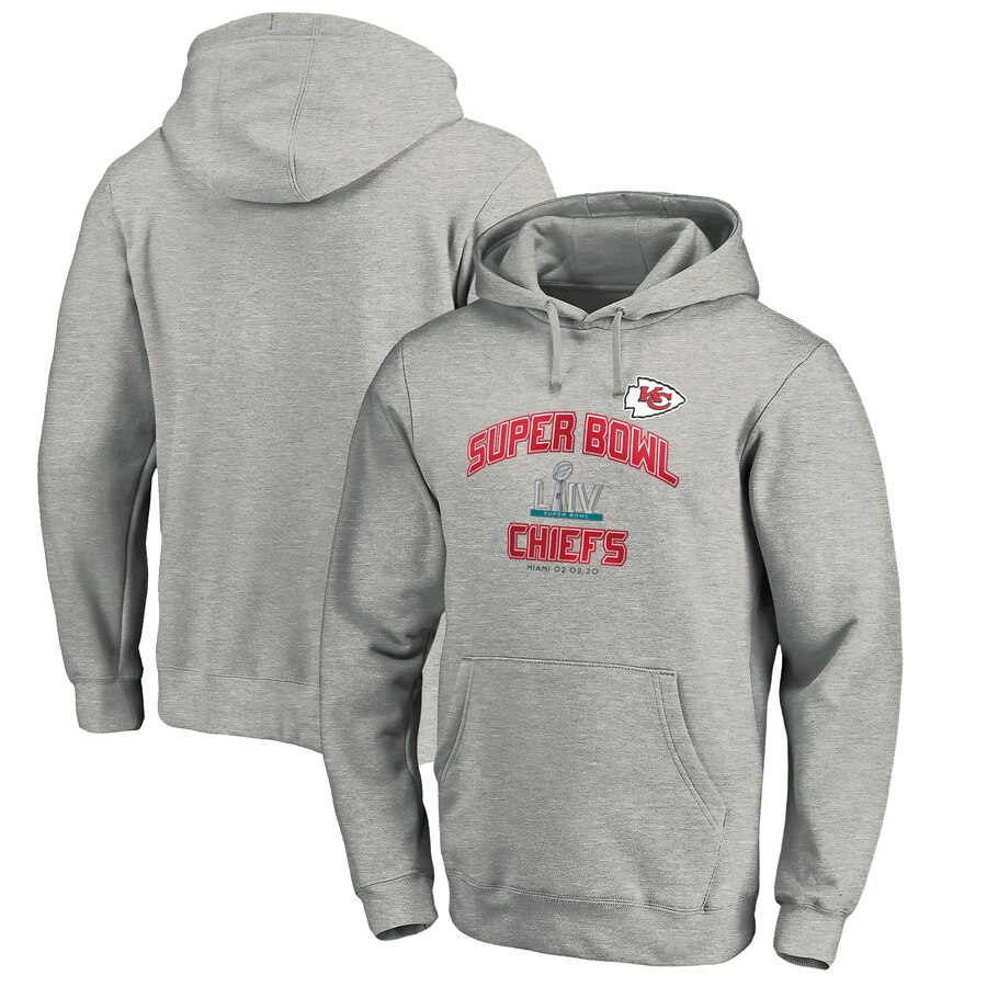 Men Kansas City Chiefs NFL Pro Line by Fanatics Branded Super Bowl LIV Bound Heart  Soul Pullover Hoodie Heather Gray